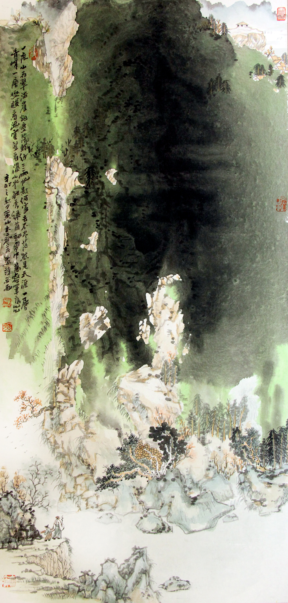 新雨翠崖图 山水画 方然作品; 黄山方然的相册 - 青绿为魂-我的绘画