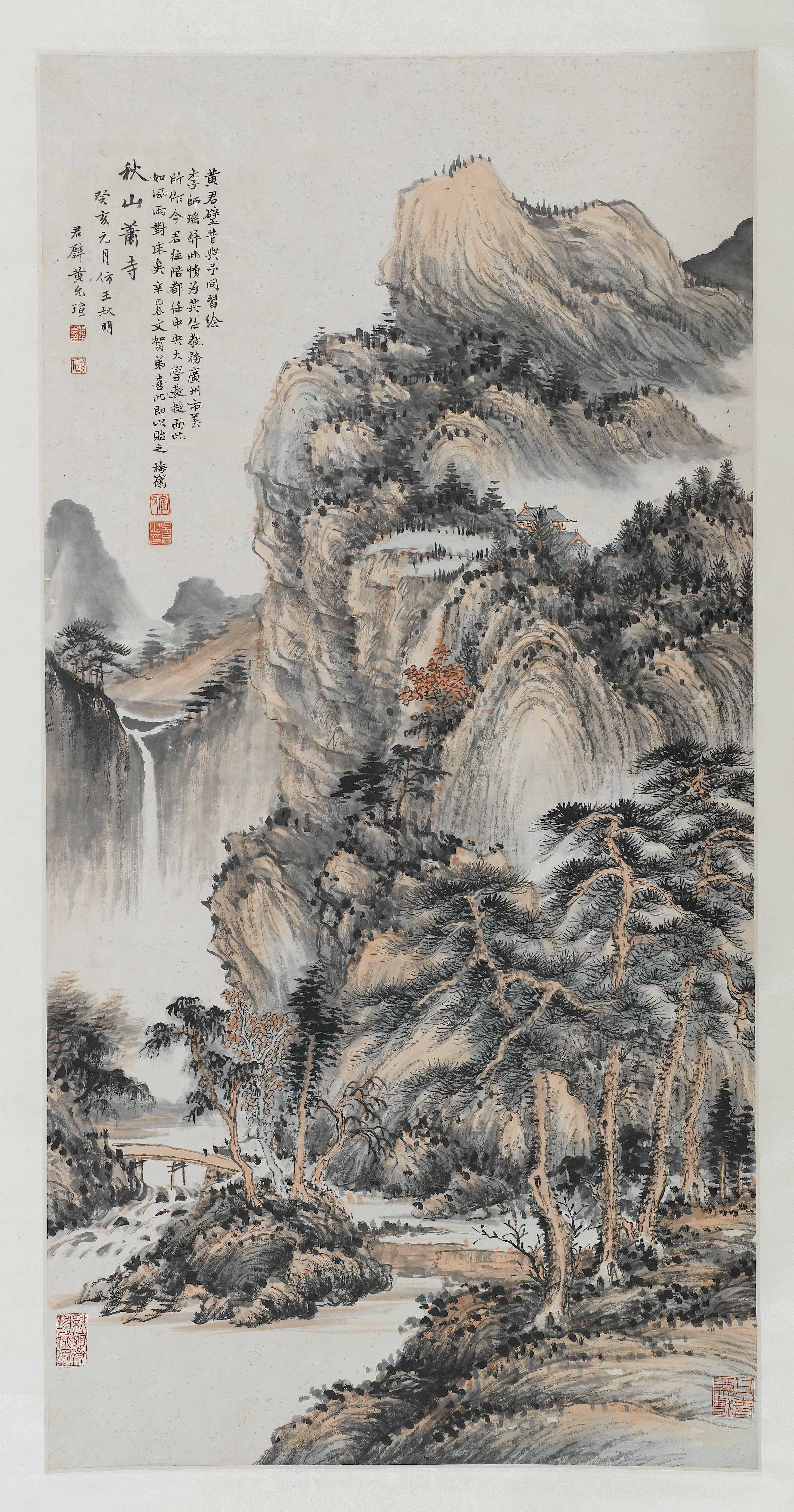 黄先生49年去台湾,留存大陆画作不多《秋山萧寺》当为先生传统山水